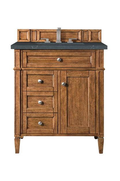 Renovate for Less Atlanta Brittany 30" Single Vanity, Saddle Brown, w/ 3 CM Charcoal Soapstone Silestone Top