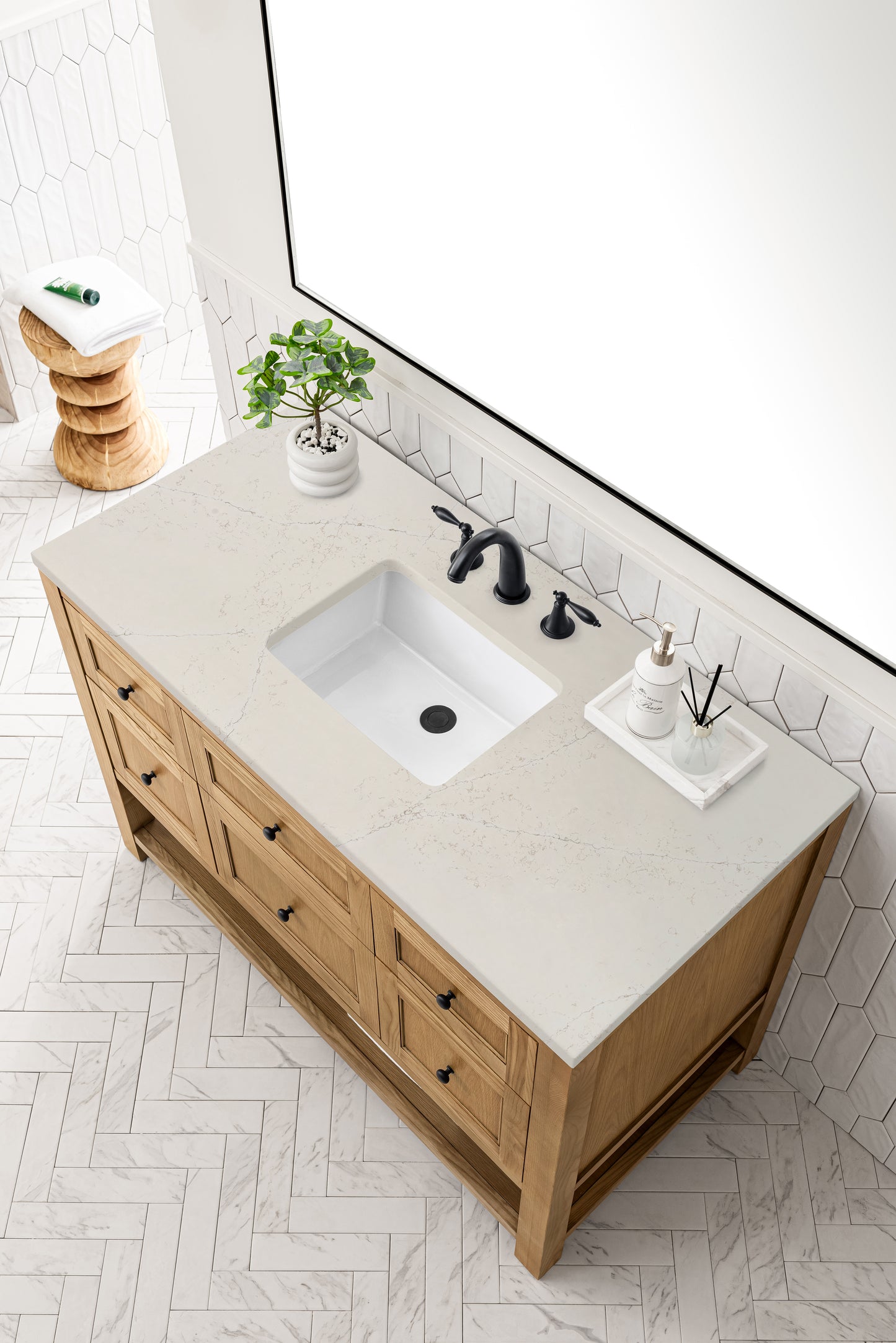Renovate for Less Atlanta Breckenridge 48" Single Vanity, Light Natural Oak, w/ 3 CM Siberian Silestone Top