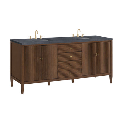 Renovate for Less Atlanta Myrrin 72" Double Vanity, Mid Century Walnut w/ 3 CM Charcoal Soapstone Silestone Top