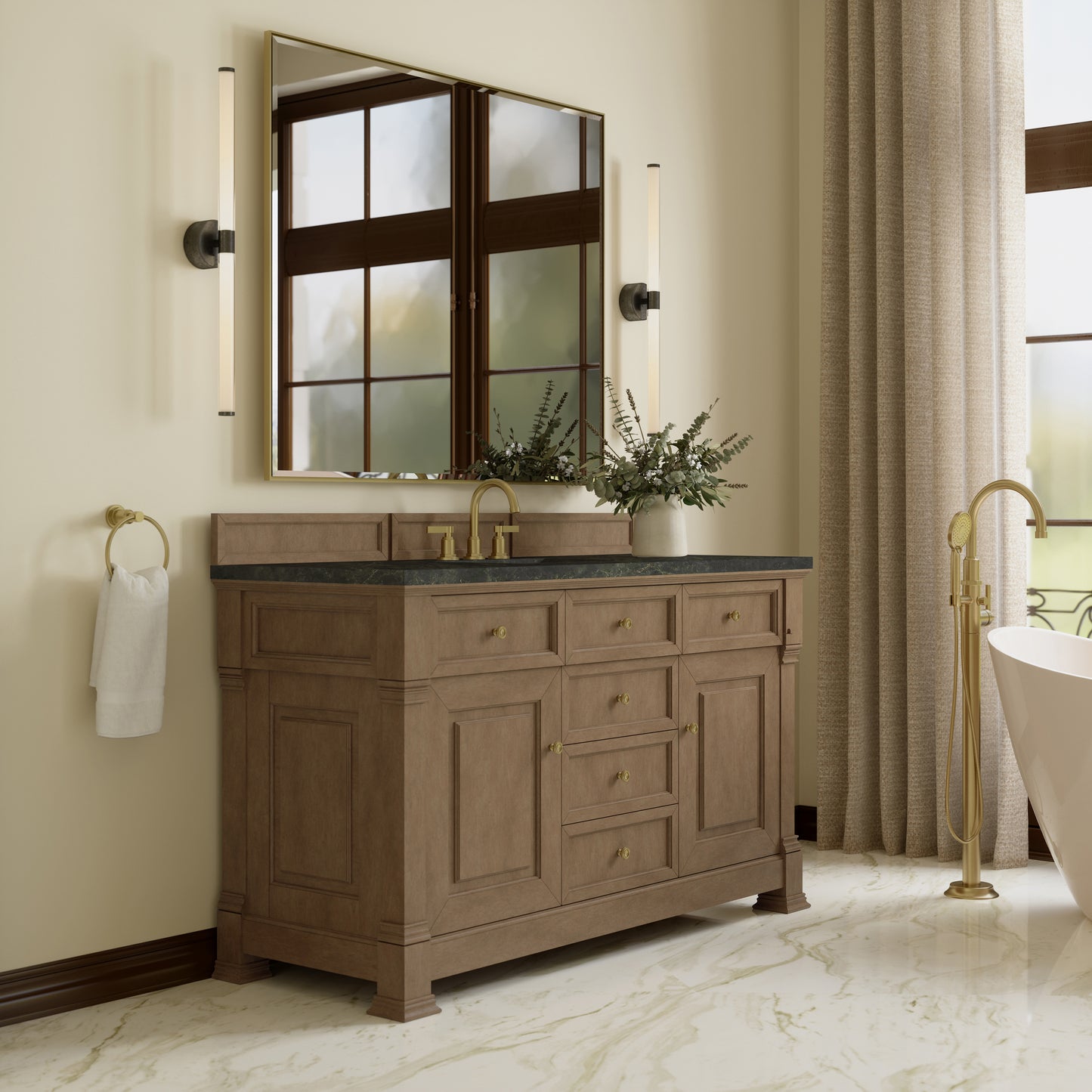 Renovate for Less Atlanta Brookfield 60" Single Vanity, Pecan, w/ 3 CM Phantome Eclos Top