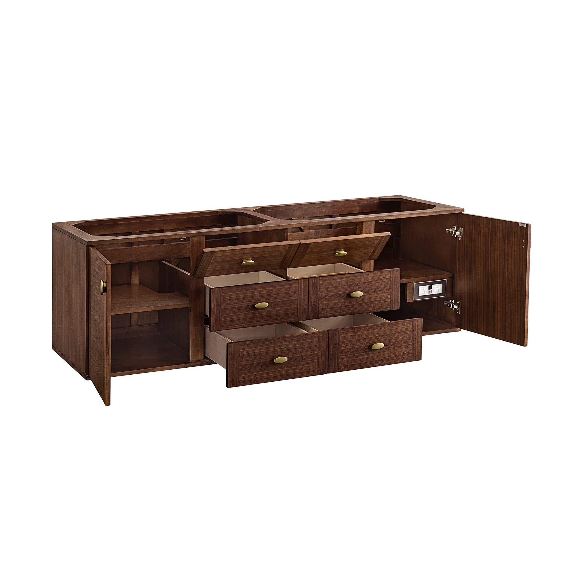 Renovate for Less Atlanta Amberly 72" Double Vanity, Mid-Century Walnut w/ 3 CM Charcoal Soapstone Top