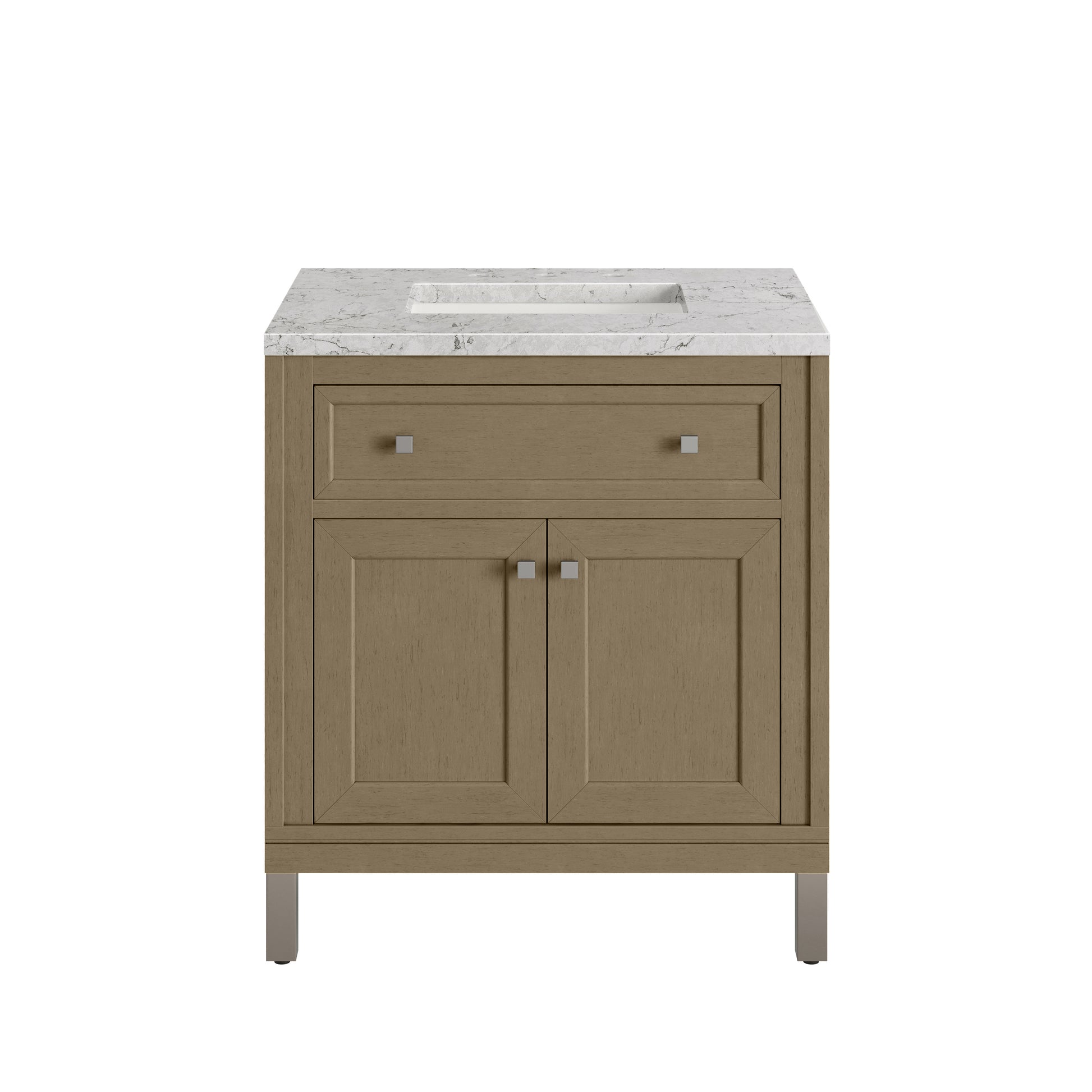 Renovate for Less Atlanta Chicago 30" Single Vanity, Walnut Whisper, w/ 3 CM Eternal Jasmine Pearl Silestone® Top