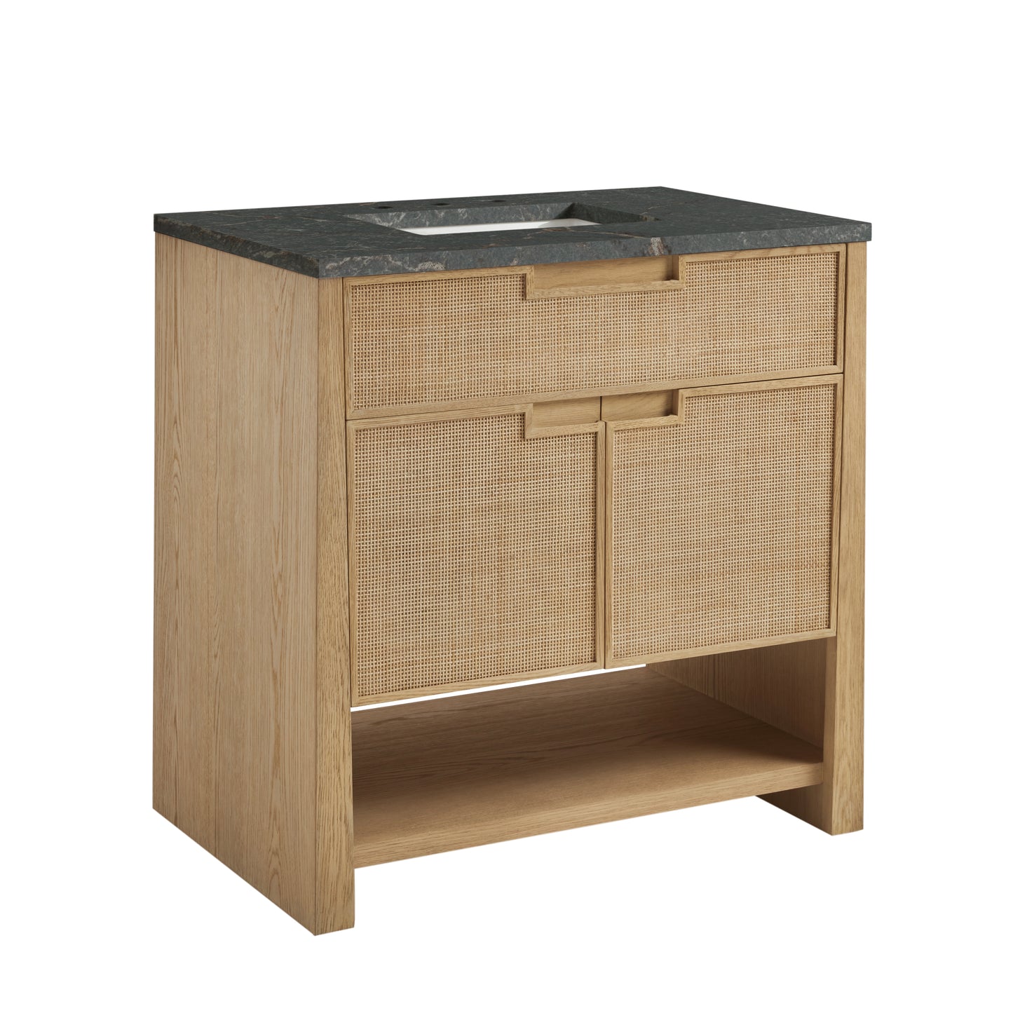 Renovate for Less Atlanta Solene 36" Single Vanity, Seaside Oak, w/ 3 CM Parisien Bleu Quartz Top