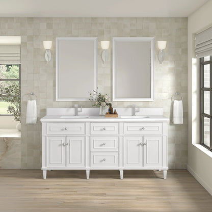 Lorelai 72" Double Vanity, Bright White w/ Single Hole 3 CM White Zeus Silestone Top & Backsplash
