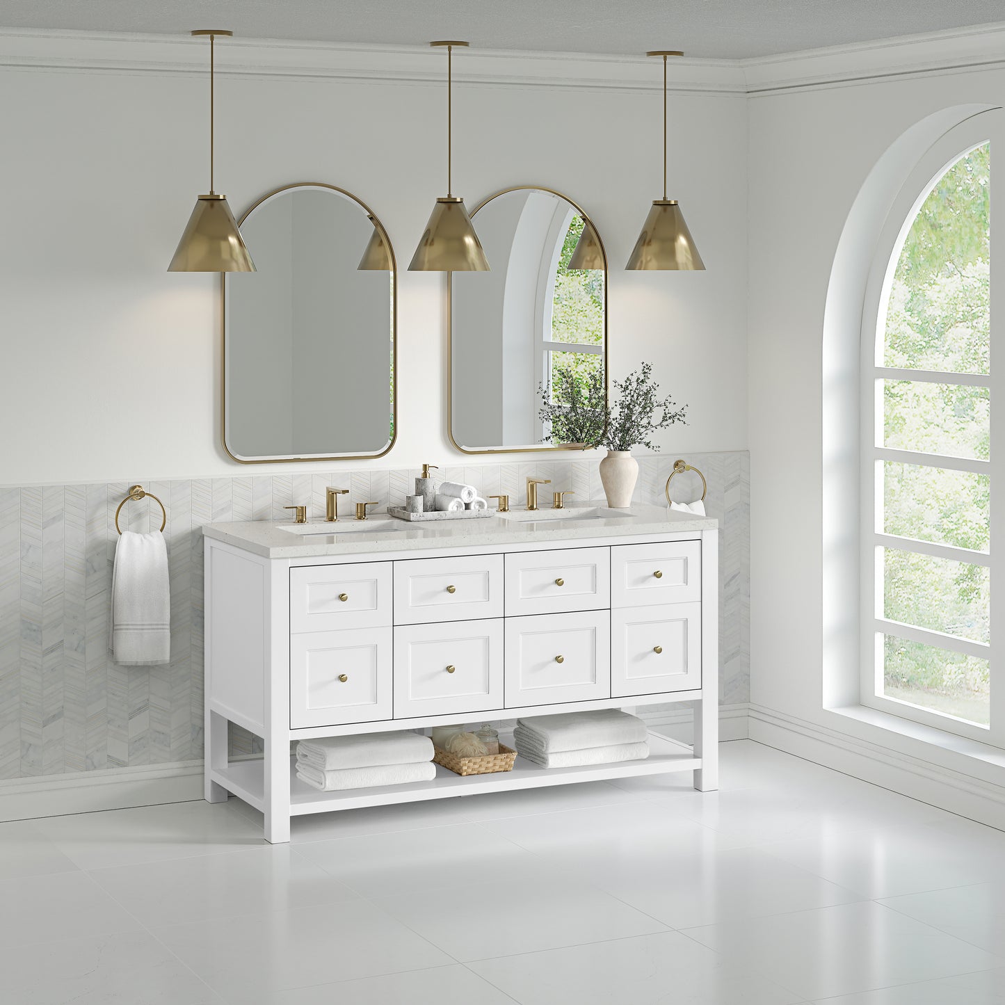 Renovate for Less Atlanta Breckenridge 60" Double Vanity, Bright White, w/ 3 CM Lime Delight Quartz Top