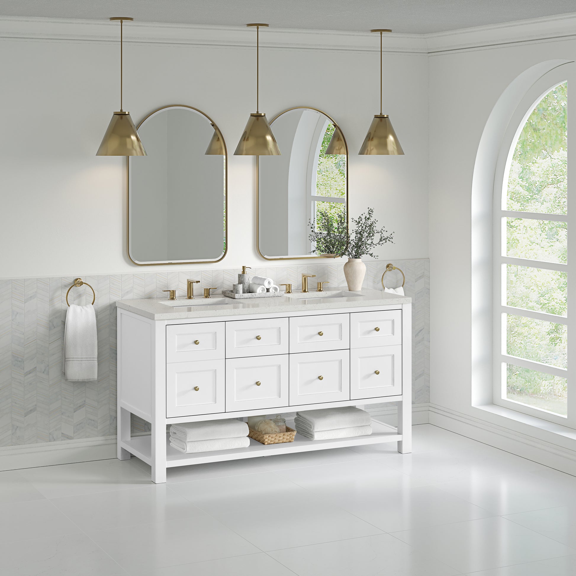 Renovate for Less Atlanta Breckenridge 60" Double Vanity, Bright White, w/ 3 CM Lime Delight Quartz Top