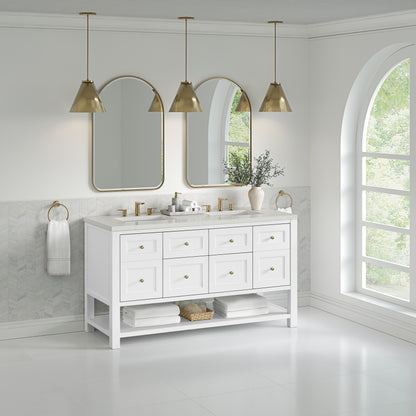 Renovate for Less Atlanta Breckenridge 60" Double Vanity, Bright White, w/ 3 CM Lime Delight Quartz Top