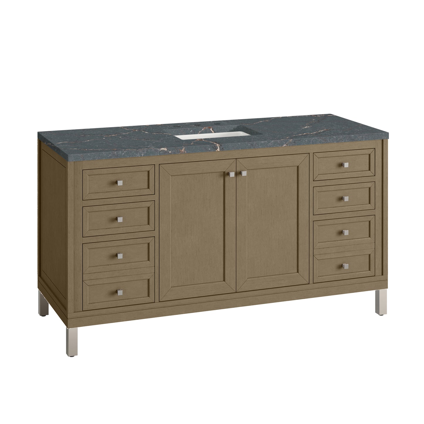 Renovate for Less Atlanta Chicago 60" Single Vanity, Walnut Whisper, w/ 3 CM Parisien Bleu Silestone® Top