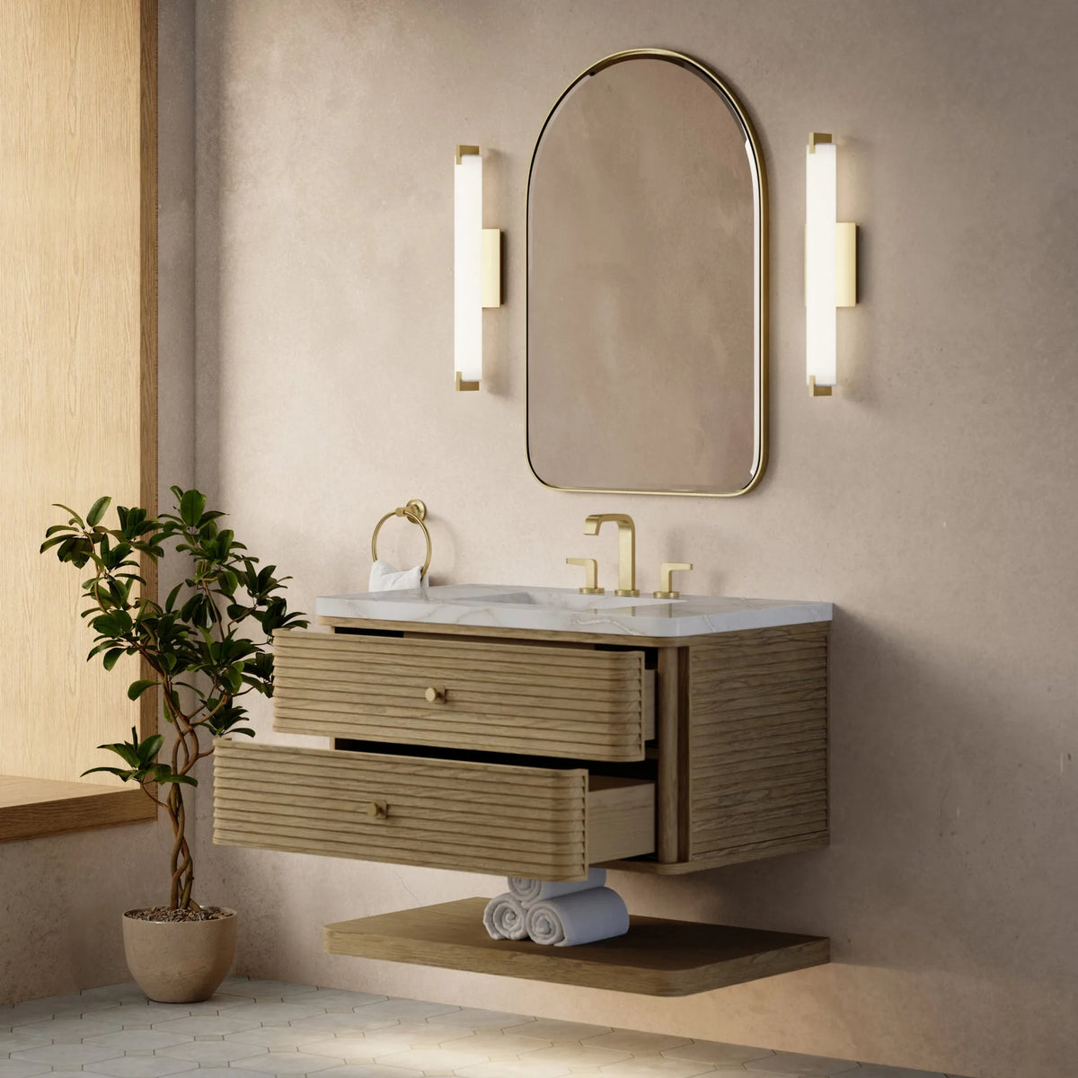 Allamari 36" Single Vanity, Dune Mist w/ 3 CM Victorian Silver Silestone Top