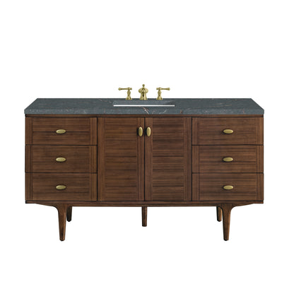 Renovate for Less Atlanta Amberly 60" Single Vanity, Mid-Century Walnut w/ 3 CM Parisien Bleu Top