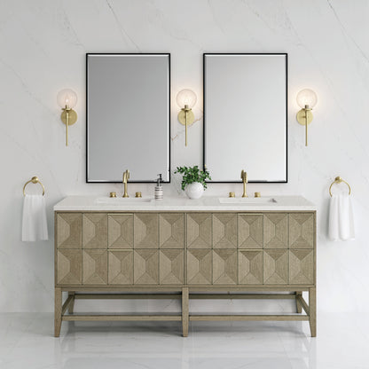 Renovate for Less Atlanta Emmeline 72" Double Vanity, Pebble Oak w/ 3 CM Lime Delight Top