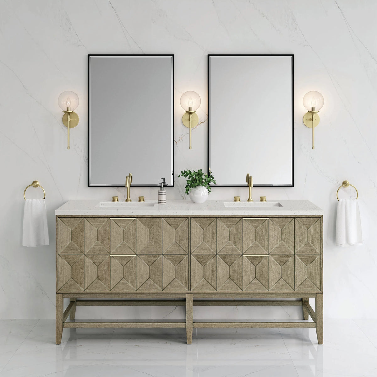 Emmeline 72" Double Vanity, Pebble Oak w/ 3 CM Lime Delight Top