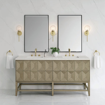 Emmeline 72" Double Vanity, Pebble Oak w/ 3 CM Lime Delight Top