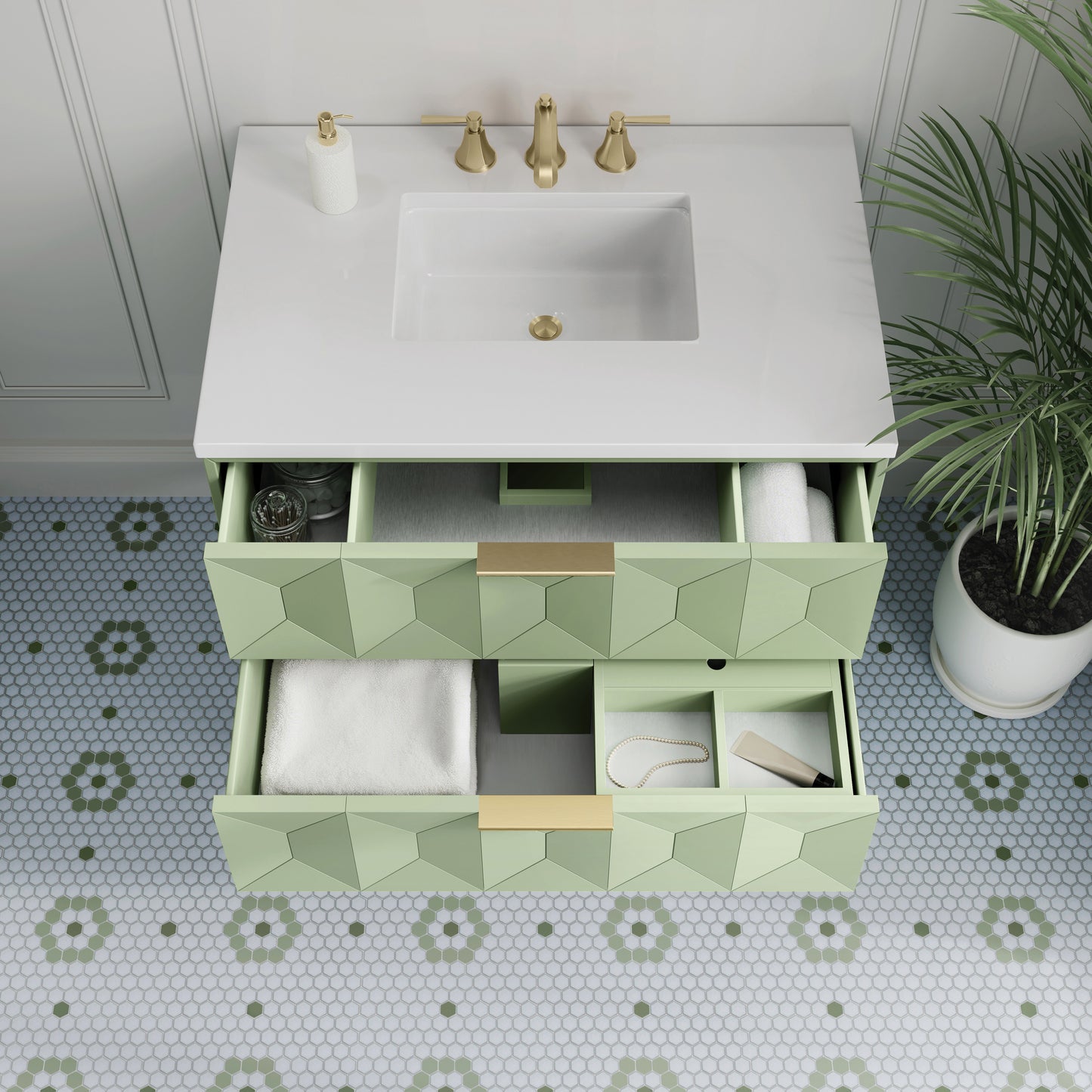 Renovate for Less Atlanta Emmeline 36" Single Vanity, Pistachio w/ 3 CM White Zeus Top