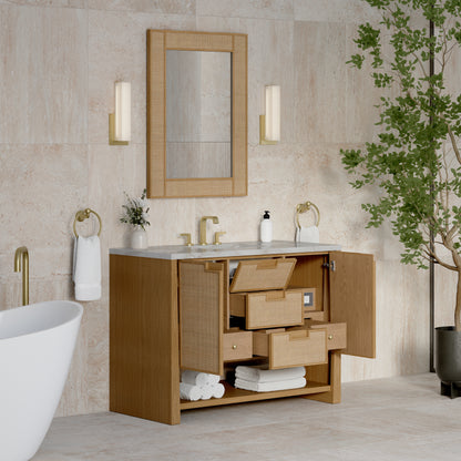 Renovate for Less Atlanta Solene 48" Single Vanity, Seaside Oak, w/ 3 CM Victorian Silver Quartz Top