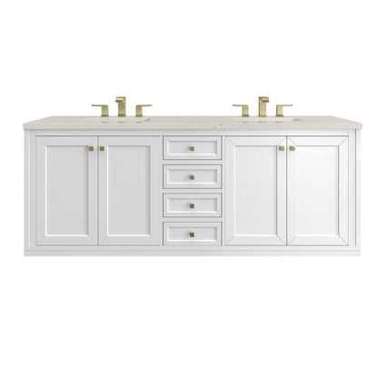 Renovate for Less Atlanta Chicago 72" Double Vanity, Glossy White, w/ 3 CM Siberian Silestone Top