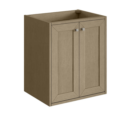 Renovate for Less Atlanta Chianti 24" Single Vanity, Walnut Whisper, Brushed Nickel, w/ White Glossy Composite Stone Top
