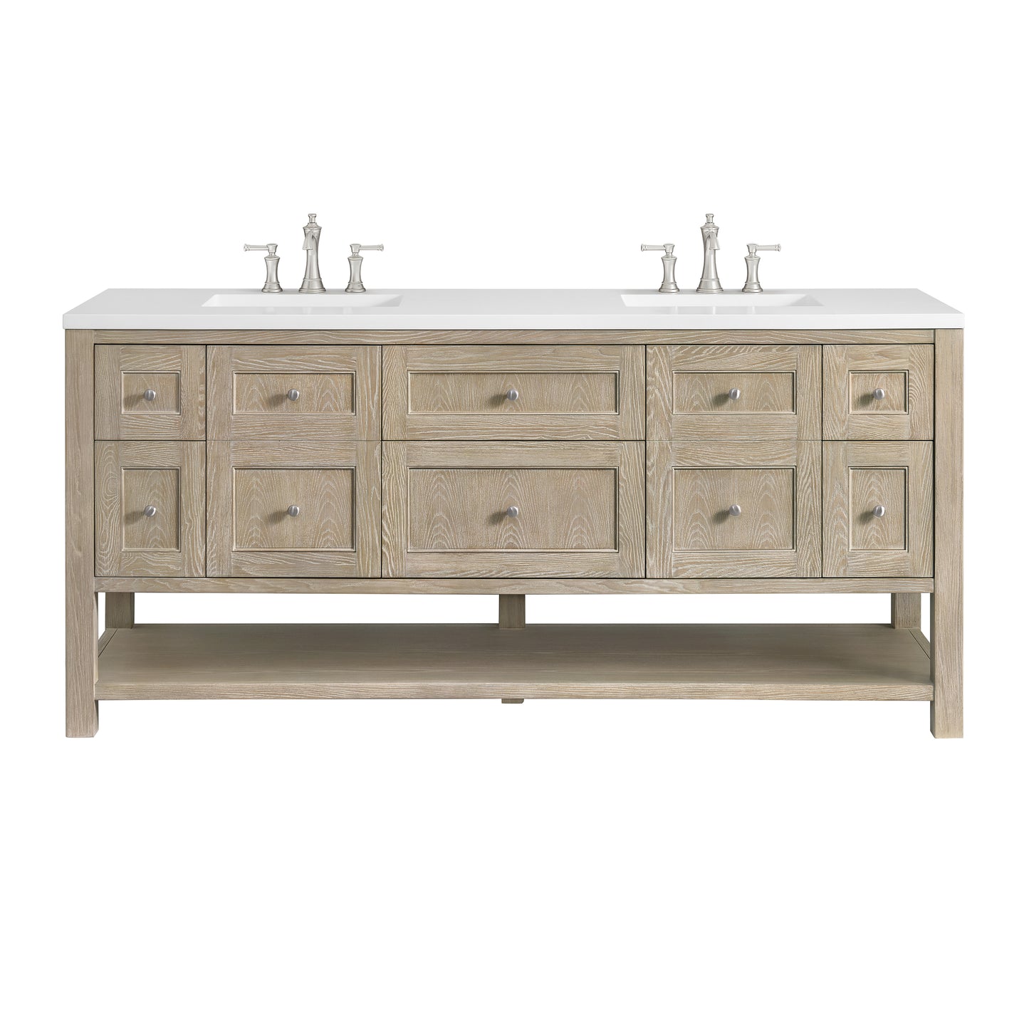 Renovate for Less Atlanta Breckenridge 72" Double Vanity, Whitewashed Oak w/ 3 CM White Zeus Silestone Top