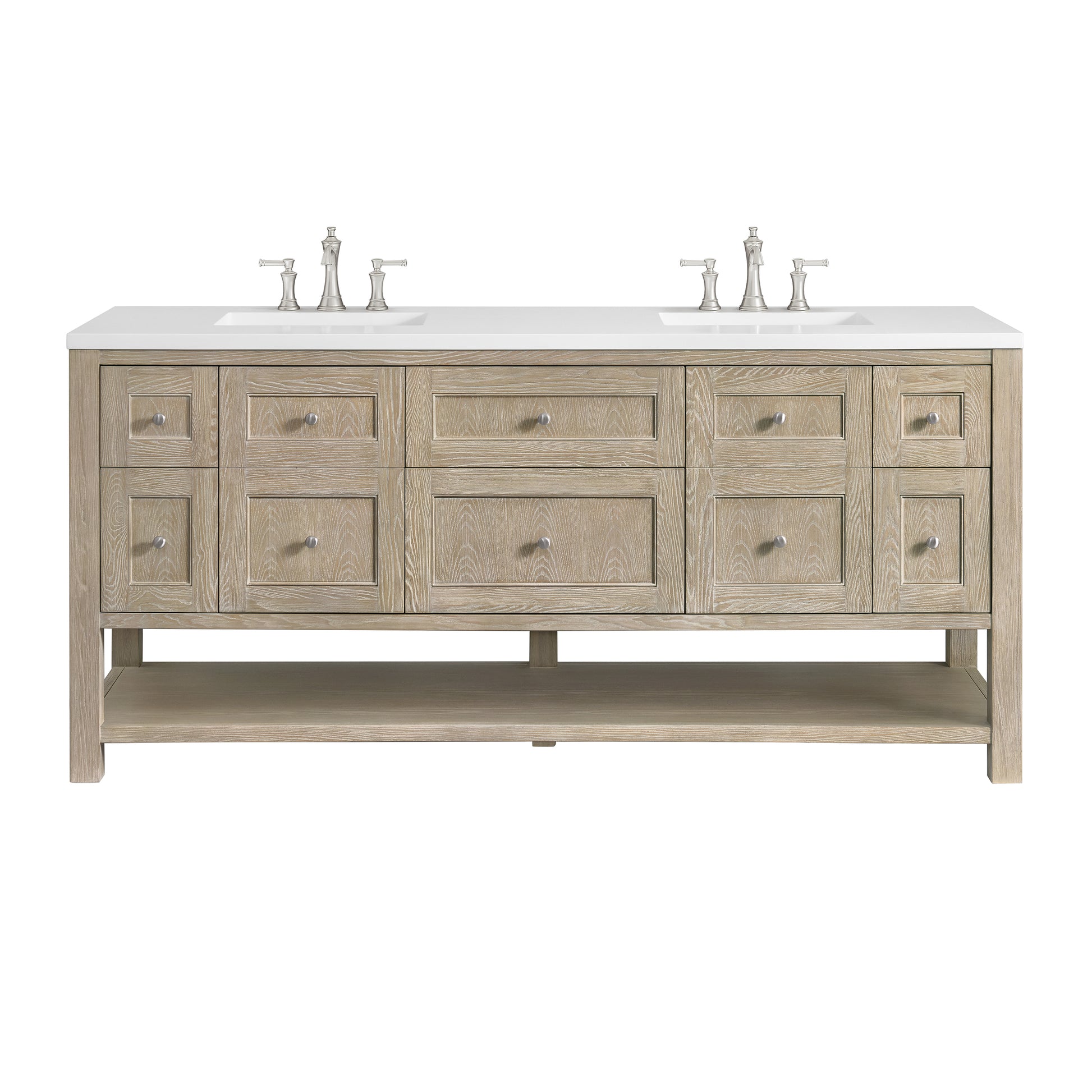 Renovate for Less Atlanta Breckenridge 72" Double Vanity, Whitewashed Oak w/ 3 CM White Zeus Silestone Top