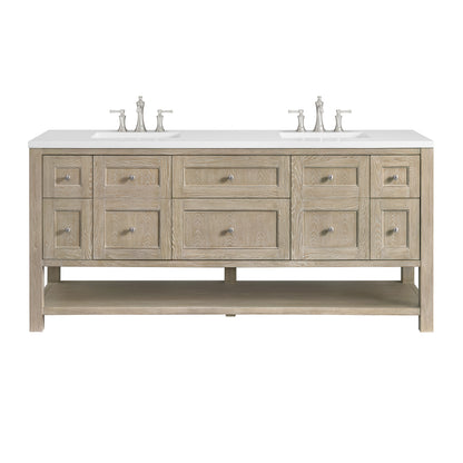 Renovate for Less Atlanta Breckenridge 72" Double Vanity, Whitewashed Oak w/ 3 CM White Zeus Silestone Top