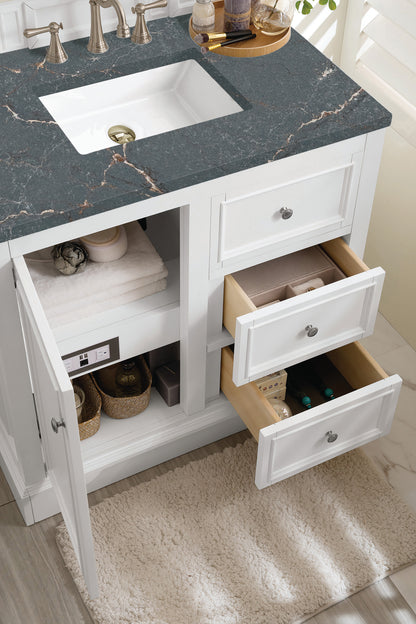 Renovate for Less Atlanta De Soto 36" Single Vanity, Bright White w/ 3 CM Parisien Bleu Silestone Top