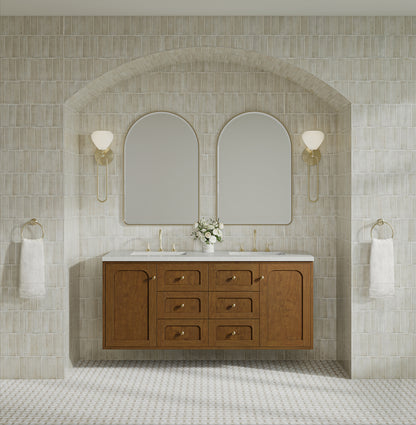Renovate for Less Atlanta Laurent 60" Double Vanity, Honey Oak w/ 3 CM Lime Delight Silestone Top
