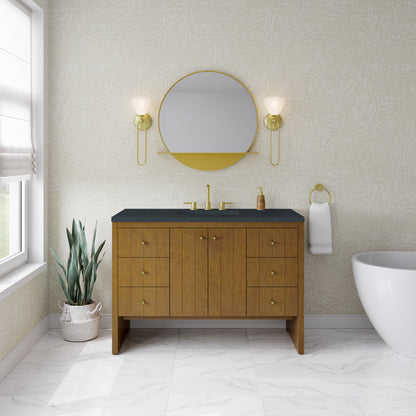 Renovate for Less Atlanta Hudson 48" Single Vanity, Honey Oak w/ 3 CM Charcoal Soapstone Silestone Top