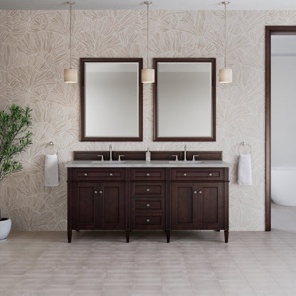Renovate for Less Atlanta Brittany 72" Double Vanity, Burnished Mahogany w/ 3 CM Victorian Silver Silestone Top