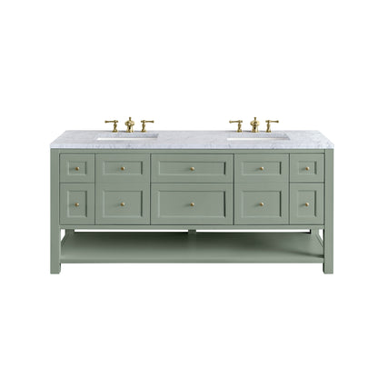 Renovate for Less Atlanta Breckenridge 72" Double Vanity, Smokey Celadon w/ 3 CM Carrara Marble Top