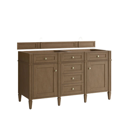 Brittany 60" Double Vanity, Pecan w/ 3 CM Carrara Marble Top