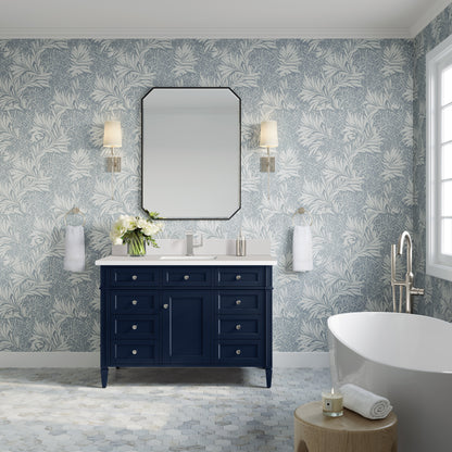 Renovate for Less Atlanta Brittany 48" Single Vanity, Victory Bleu w/ Single Hole 3 CM White Zeus Silestone Top & Backsplash