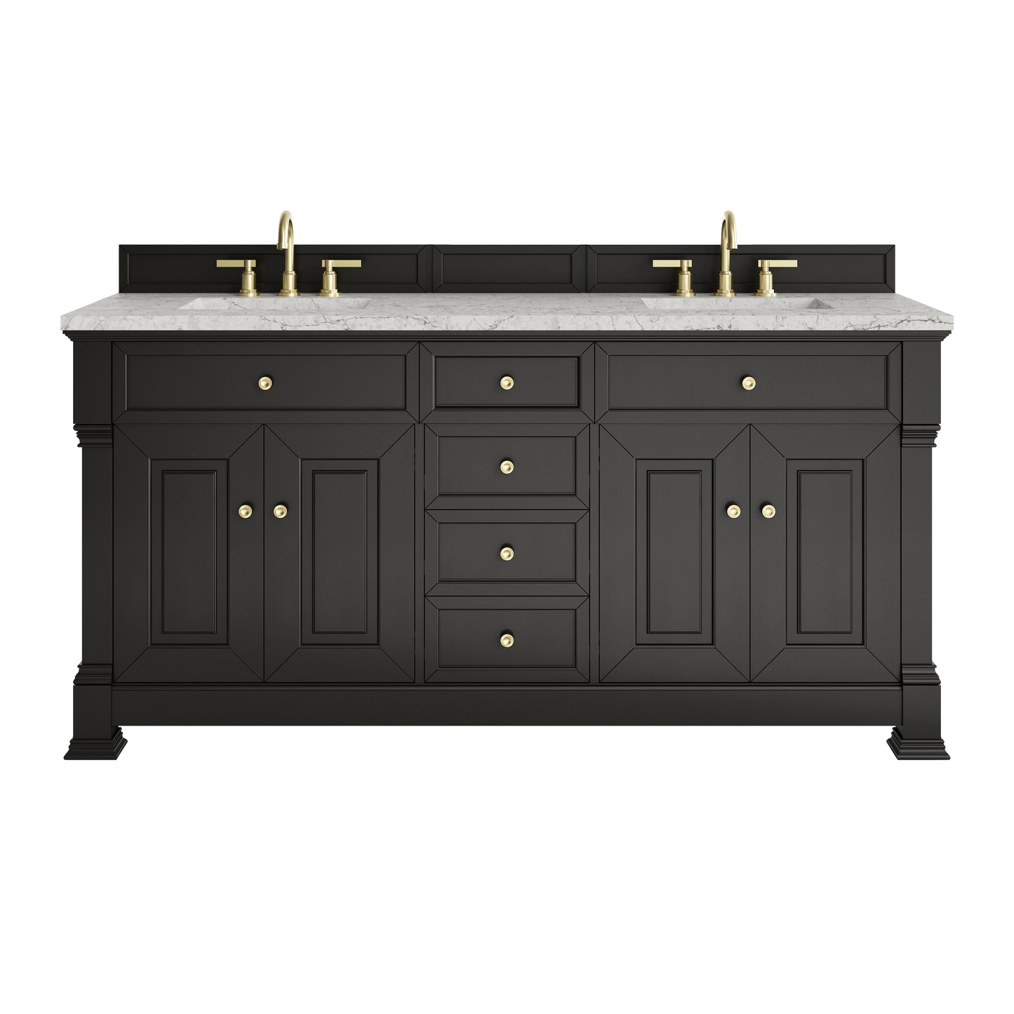 Renovate for Less Atlanta Brookfield 72" Double Vanity, Black Onyx w/ 3 CM Eternal Jasmine Pearl Silestone Top w/ FreePower Wireless Charger