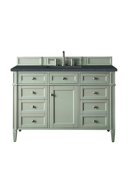 Renovate for Less Atlanta Brittany 48" Single Vanity, Sage Green w/ 3 CM Charcoal Soapstone Silestone Top