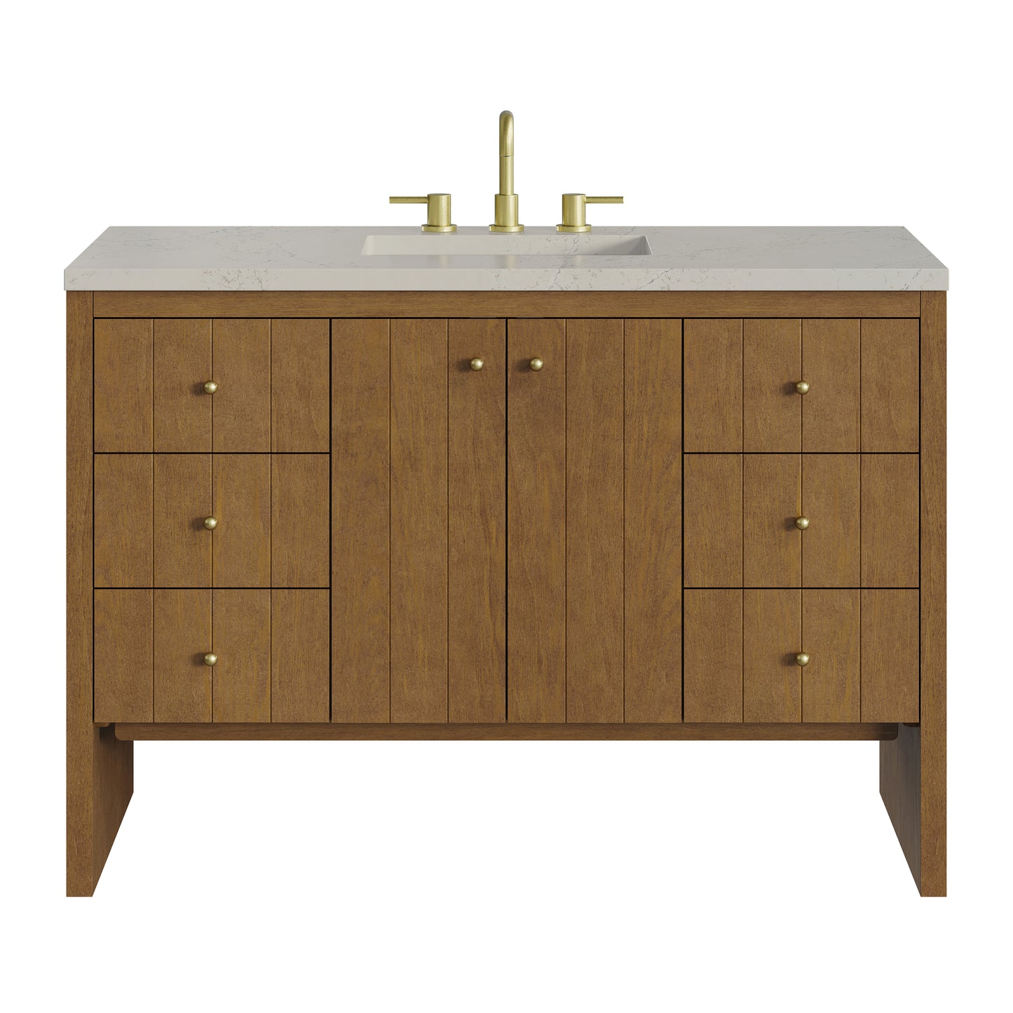 Renovate for Less Atlanta Hudson 48" Single Vanity, Honey Oak w/ 3 CM Siberian Silestone Top w/FreePower Wireless Charger