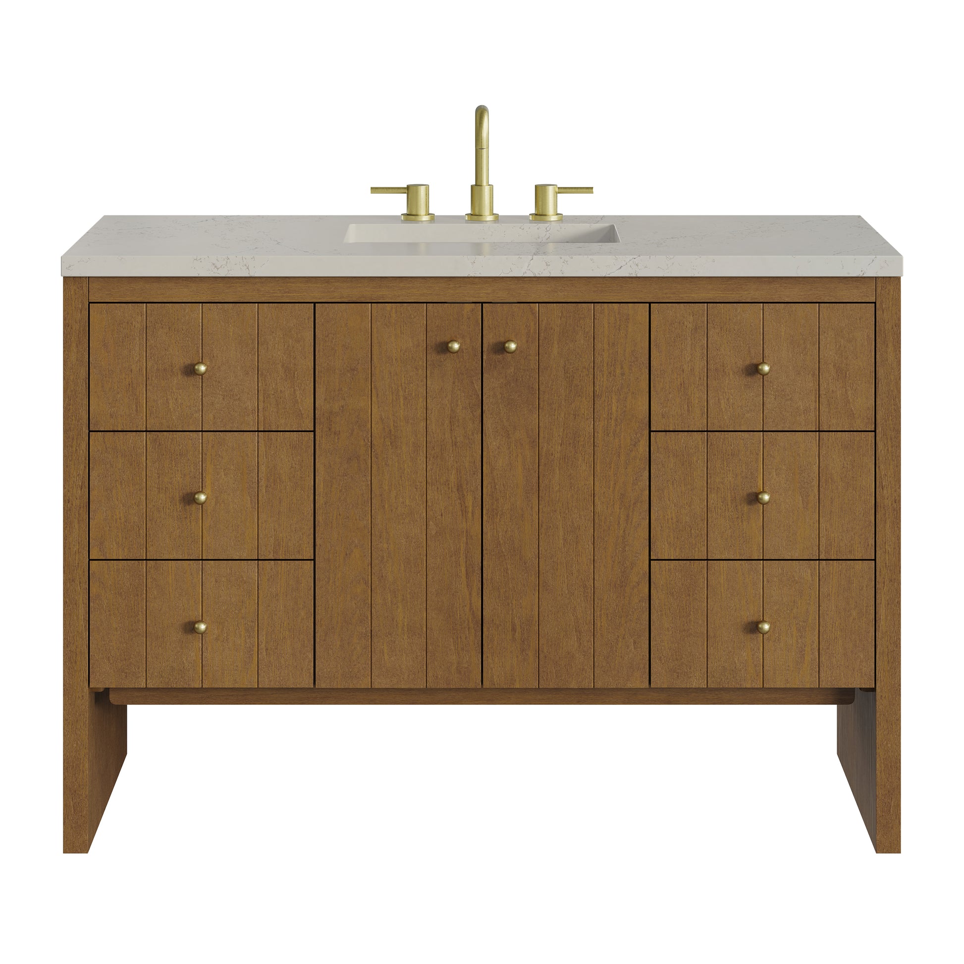 Renovate for Less Atlanta Hudson 48" Single Vanity, Honey Oak w/ 3 CM Siberian Silestone Top w/FreePower Wireless Charger