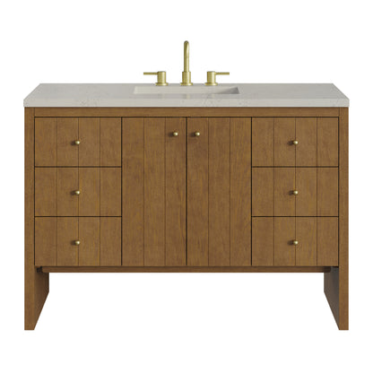 Renovate for Less Atlanta Hudson 48" Single Vanity, Honey Oak w/ 3 CM Siberian Silestone Top w/FreePower Wireless Charger