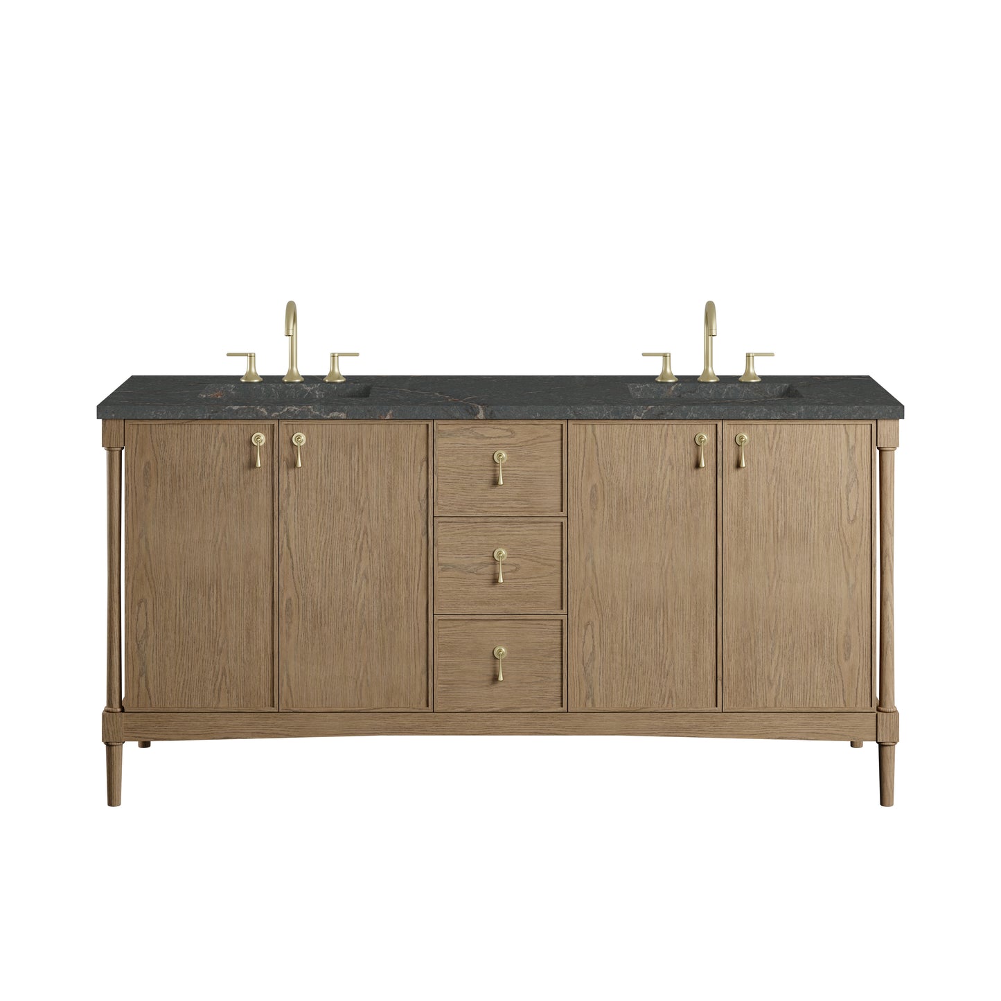 Renovate for Less Atlanta Kinnsden 72" Double Vanity, Weathered Oak w/ 3 CM Parisien Bleu Silestone Top w/FreePower Wireless Charger