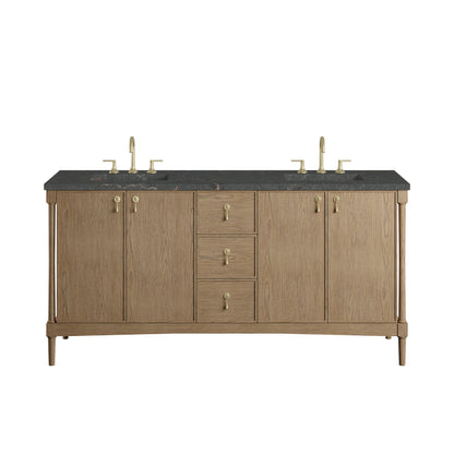 Renovate for Less Atlanta Kinnsden 72" Double Vanity, Weathered Oak w/ 3 CM Parisien Bleu Silestone Top w/FreePower Wireless Charger