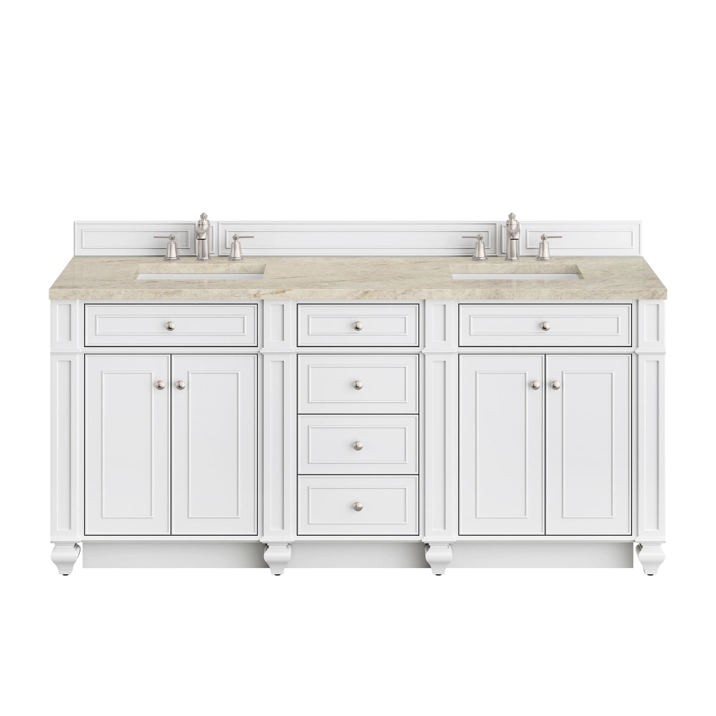 Renovate for Less Atlanta Bristol 72" Double Vanity, Bright White, w/ 3 CM Tajnar Eclos Top w/FreePower Wireless Charger