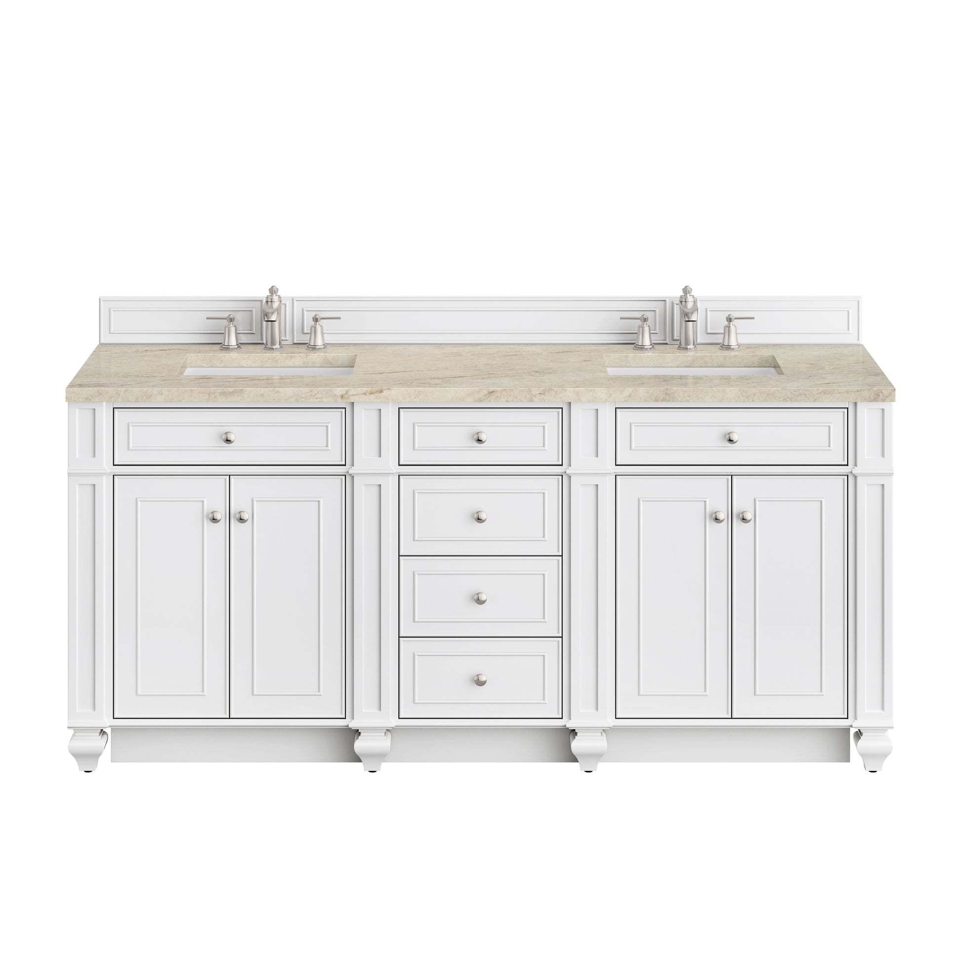 Renovate for Less Atlanta Bristol 72" Double Vanity, Bright White, w/ 3 CM Tajnar Eclos Top w/FreePower Wireless Charger