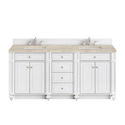 Renovate for Less Atlanta Bristol 72" Double Vanity, Bright White, w/ 3 CM Tajnar Eclos Top w/FreePower Wireless Charger