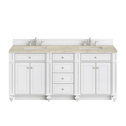 Bristol 72" Double Vanity, Bright White, w/ 3 CM Tajnar Eclos Top