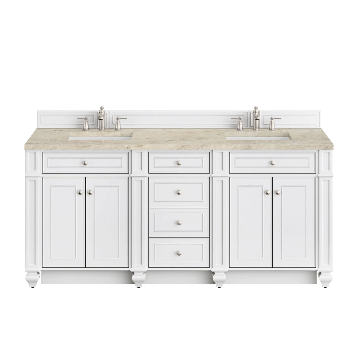 Bristol 72" Double Vanity, Bright White, w/ 3 CM Tajnar Eclos Top w/FreePower Wireless Charger