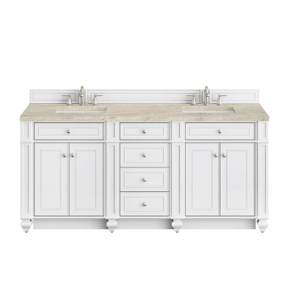 Bristol 72" Double Vanity, Bright White, w/ 3 CM Tajnar Eclos Top w/FreePower Wireless Charger