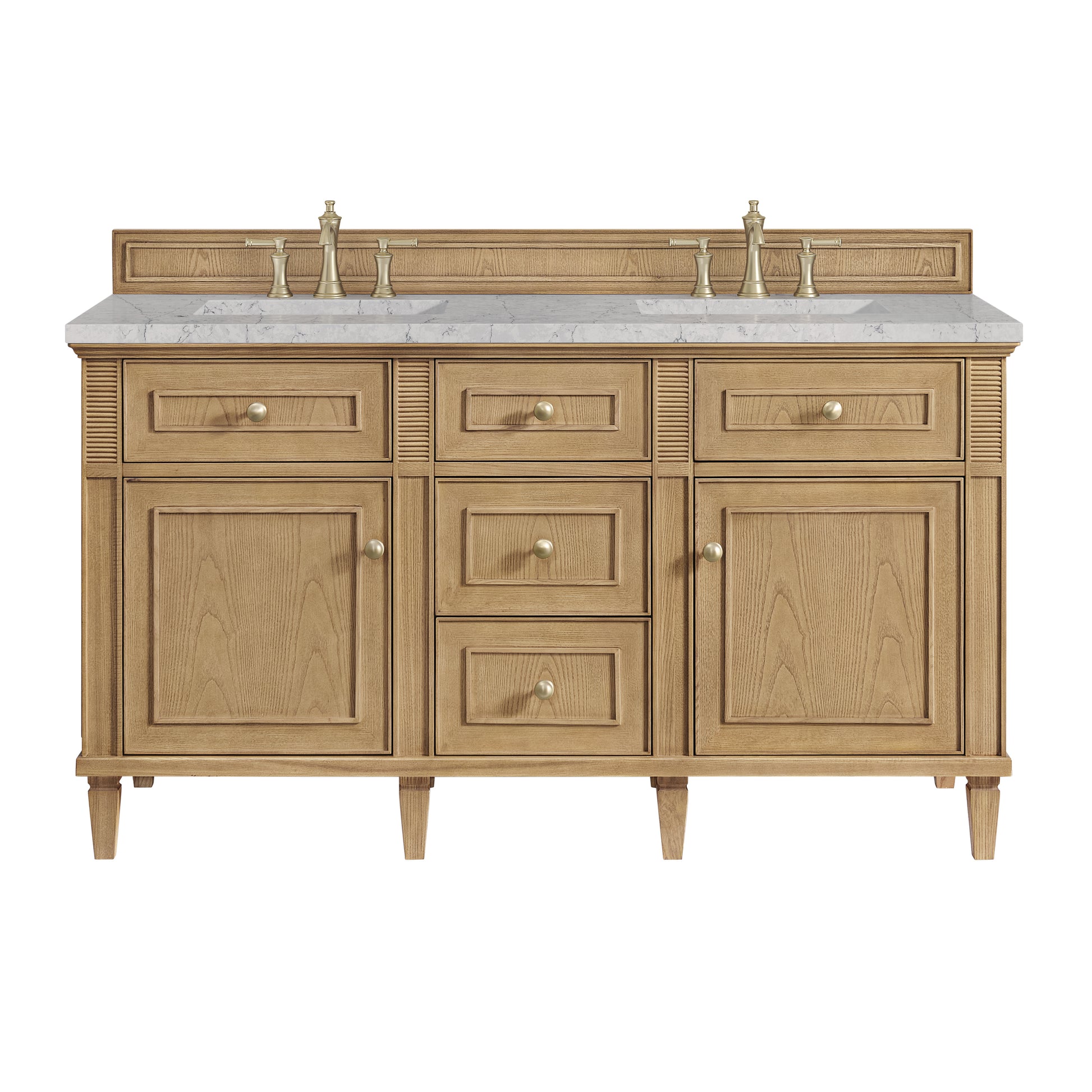Renovate for Less Atlanta Lorelai 60" Double Vanity, Light Natural Oak w/ 3 CM Eternal Jasmine Pearl Silestone Top