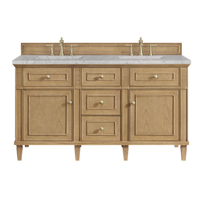 Renovate for Less Atlanta Lorelai 60" Double Vanity, Light Natural Oak w/ 3 CM Eternal Jasmine Pearl Silestone Top