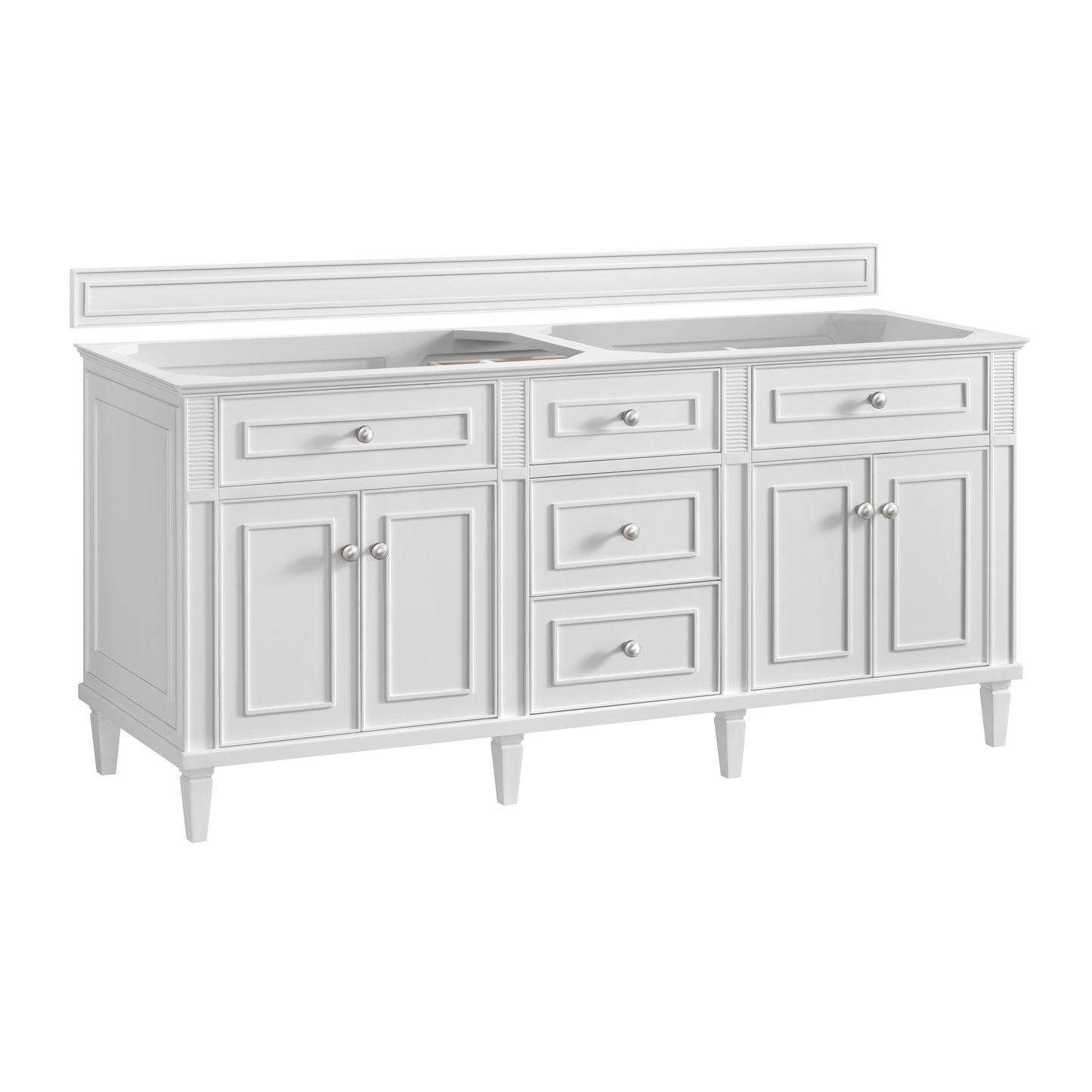 Renovate for Less Atlanta Lorelai 72" Double Vanity, Bright White w/ 3 CM Victorian Silver Silestone Top w/FreePower Wireless Charger