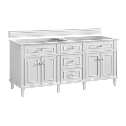 Renovate for Less Atlanta Lorelai 72" Double Vanity, Bright White w/ 3 CM Parisien Bleu Silestone Top w/FreePower Wireless Charger