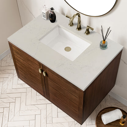 Renovate for Less Atlanta Amberly 36" Single Vanity, Mid-Century Walnut, w/ 3 CM Siberian Silestone Top
