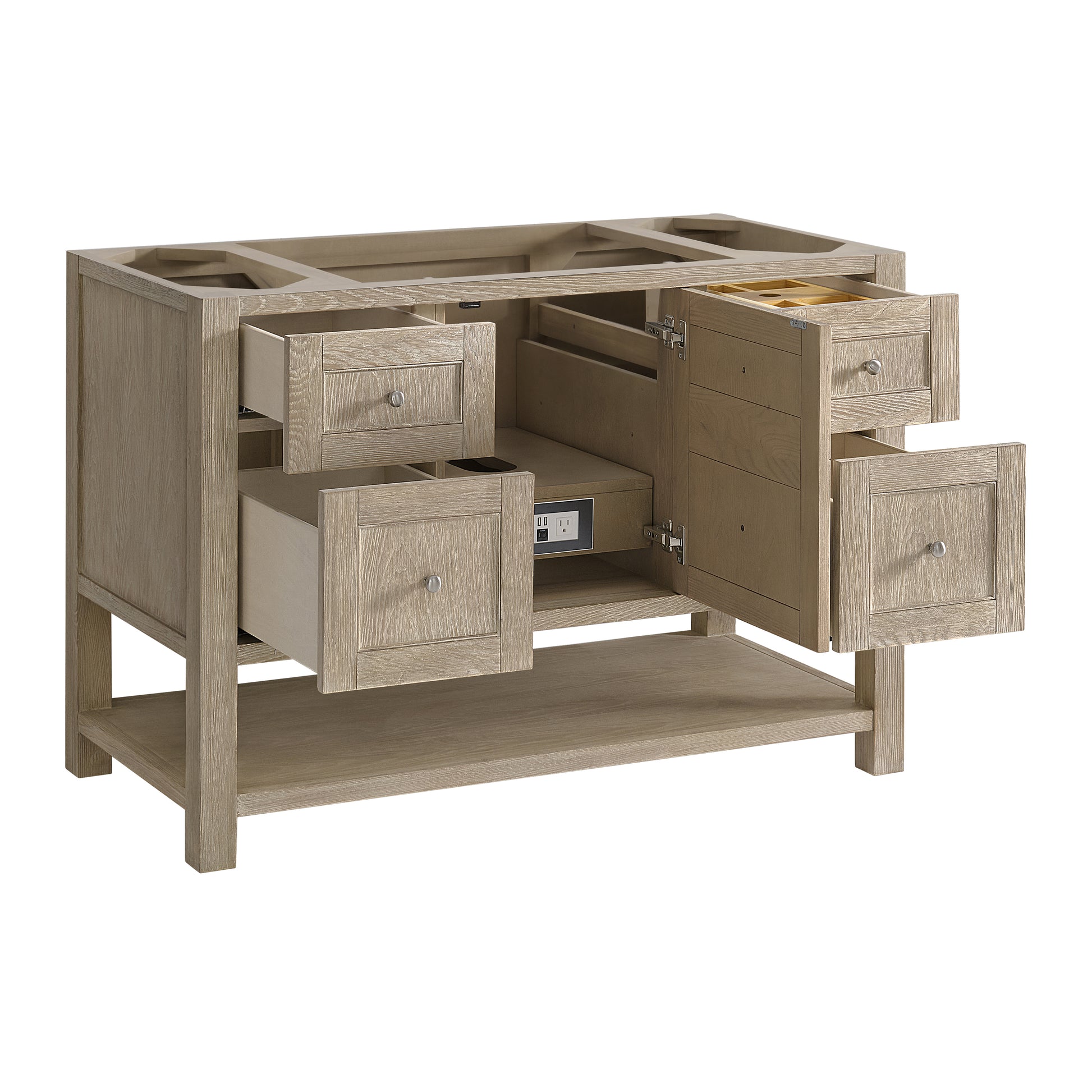 Renovate for Less Atlanta Breckenridge 48" Single Vanity, Whitewashed Oak w/ 3 CM Eternal Jasmine Pearl Silestone Top